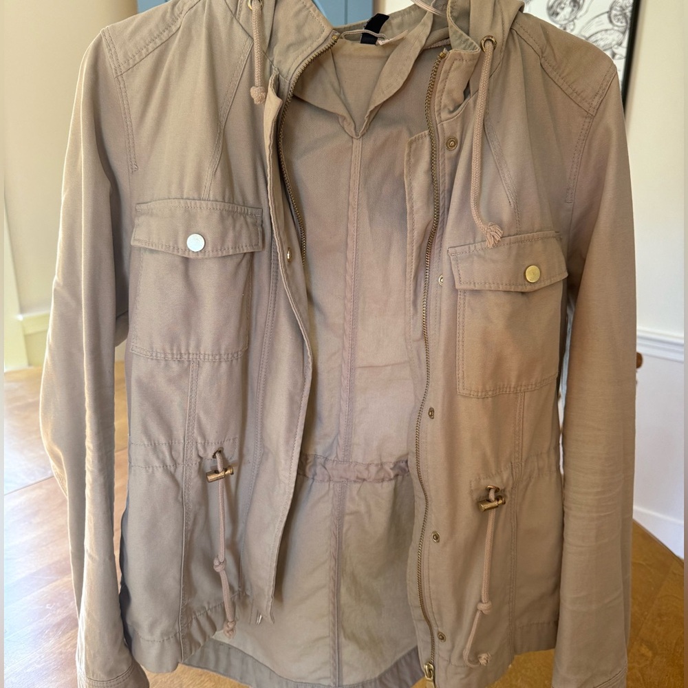 H&M DIVIDED WOMEN'S KHAKI HOODED UTILITY ANORAK JACKET